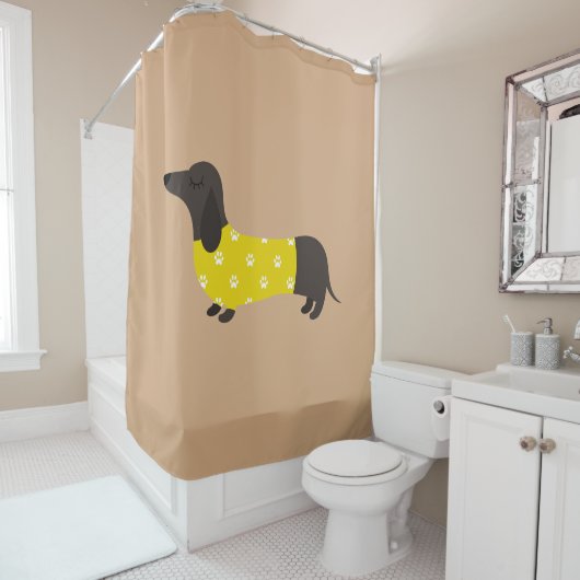 Bruin dashond douchegordijn (In situ)