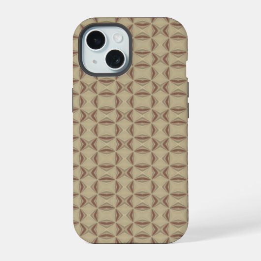 Bruin decoratief driehoekspatroon iPhone 15 case (Achterkant)