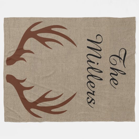 Bruin Deer Antlers Monogram Fleece Blanket (Voorkant (Horizontaal))