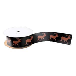 Bruin deer Walking Festive Pattern Black Satijnen Lint
