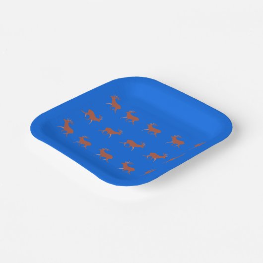Bruin deer Walking Festive Pattern Blue Papieren Bordje (Gebogen)