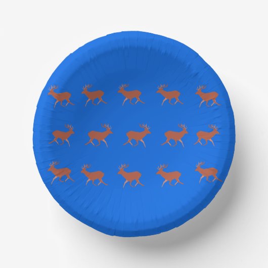 Bruin deer Walking Festive Pattern Blue Papieren Kommen (Voorkant)