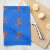 Bruin deer Walking Festive Pattern Blue Theedoek (Quarter Fold)