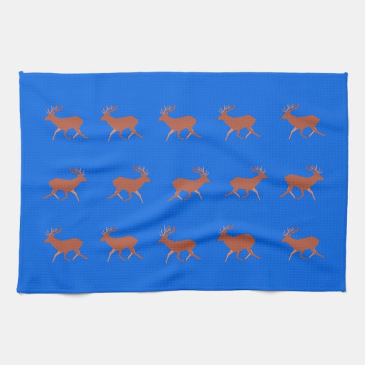 Bruin deer Walking Festive Pattern Blue Theedoek (Horizontaal)