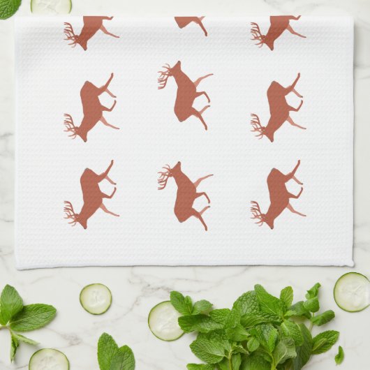 Bruin deer Walking Festive Pattern Theedoek (Gevouwen)