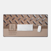 Bruin dekselpatroon, monogramnaam & titel bureaumat (Keyboard & Muis)
