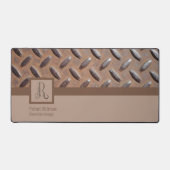 Bruin dekselpatroon, monogramnaam & titel bureaumat (Voorkant)