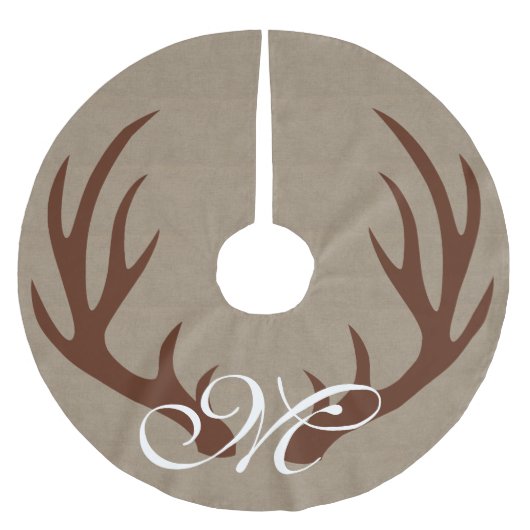 Bruin der Antlers Faux Burlap Monogram Boom Kerstboom Rok (Voorkant)