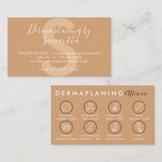 Bruin dermaplaning Nazorg Post Instructies Visitekaartje (Voorkant / Achterkant)