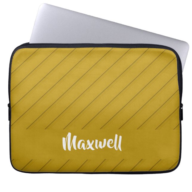 Bruin, diagonaal getextureerd plastic, douanenaam laptop sleeve (Voorkant)