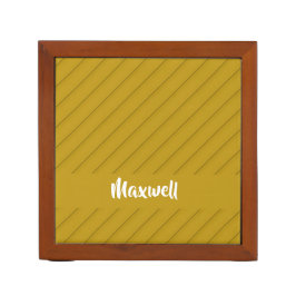 Bruin, diagonaal getextureerd plastic, douanenaam pennenhouder