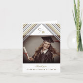 Bruin diagonale strepen Foto modern Afstuderen Bedankkaart (Voorkant)