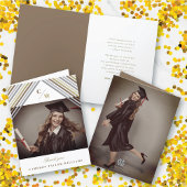 Bruin diagonale strepen Foto modern Afstuderen Bedankkaart