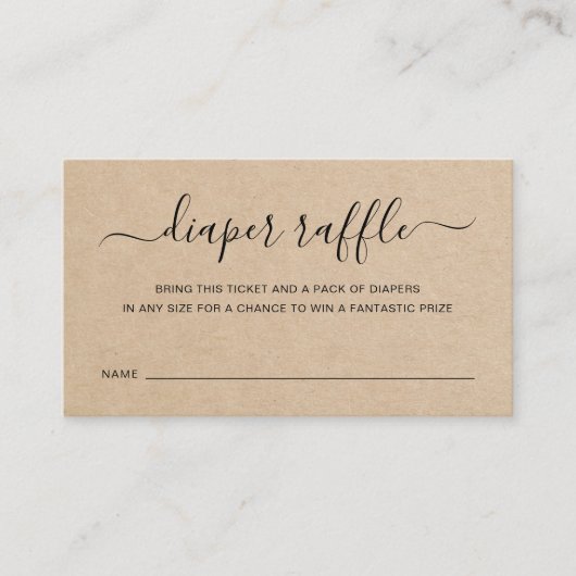 Bruin diaper Raffle Geslacht Neutraal Baby shower Informatiekaartje (Voorkant)