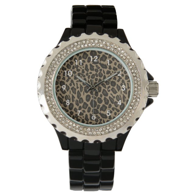 Bruin Dier Leopard Print Horloge (Voorkant)