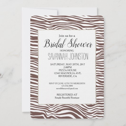 Bruin Dier Zebra Print Stripes Vrijgezellenfeest Kaart (Voorkant)