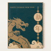 Bruin Donkerblauw Graphic Dragon Chinees Nieuwjaar Planner (Achterkant)