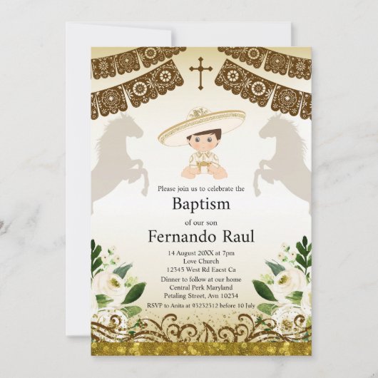 Bruin Doopsel Uitnodiging voor Jongen (Voorkant)