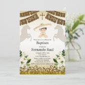 Bruin Doopsel Uitnodiging voor Jongen (Staand voorkant)