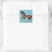Bruin Dravend Tekenpaard Vierkante Sticker (Tas)