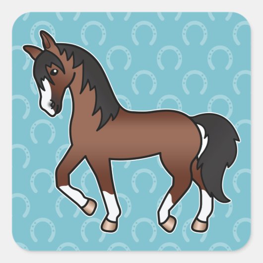 Bruin Dravend Tekenpaard Vierkante Sticker (Voorkant)