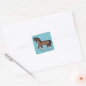 Bruin Dravend Tekenpaard Vierkante Sticker (Envelop)