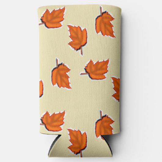 Bruin droog bladpatroon seltzer blikjeskoeler (Voorkant)