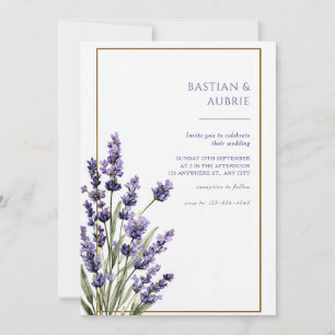Bruin Dun Frame Paarse Lavendel Tak Trouwfeest Kaart