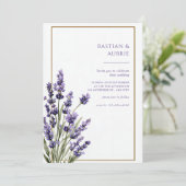 Bruin Dun Frame Paarse Lavendel Tak Trouwfeest Kaart (Staand voorkant)