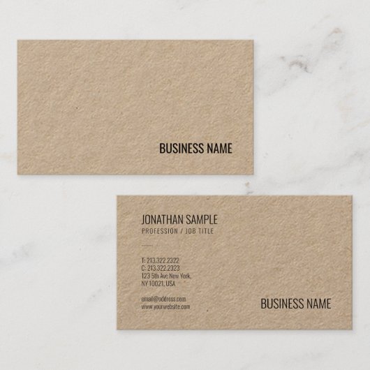 Bruin Echt Kraft Papier Moderne Elegante Sjabloon Visitekaartje (Voorkant / Achterkant)