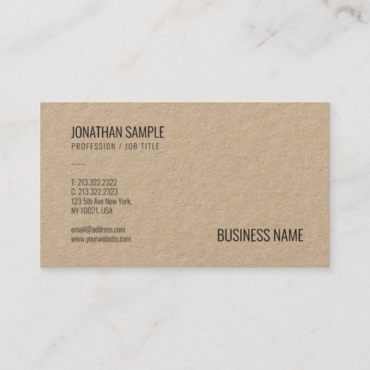 Bruin Echt Kraft Papier Moderne Elegante Sjabloon Visitekaartje (Achterkant)
