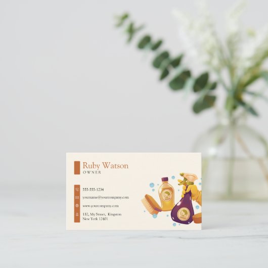 Bruin Eco Schoonmaak Diensten Maid House Schoonmaa Visitekaartje (Staand voorkant)