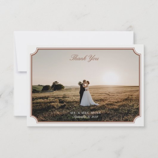 bruin & ecru trouwfoto dank u kaart (Voorkant)