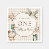 Bruin Een Lucky Duck Ballon 1e Verjaardag Servette Servet (Voorkant)