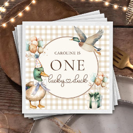 Bruin Een Lucky Duck Ballon 1e Verjaardag Servette Servet