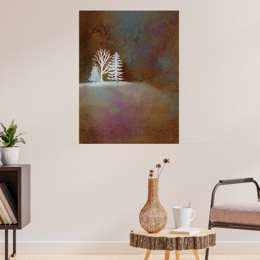 Bruin Een winternacht Witte Sneeuwboom Poster (Woonkamer 3)
