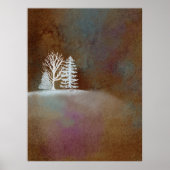 Bruin Een winternacht Witte Sneeuwboom Poster (Voorkant)