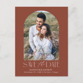 Bruin | Eenvoudige moderne boogfoto Save the Date Aankondigingskaart (Voorkant)