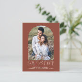 Bruin | Eenvoudige moderne boogfoto Save the Date Aankondigingskaart (Staand voorkant)