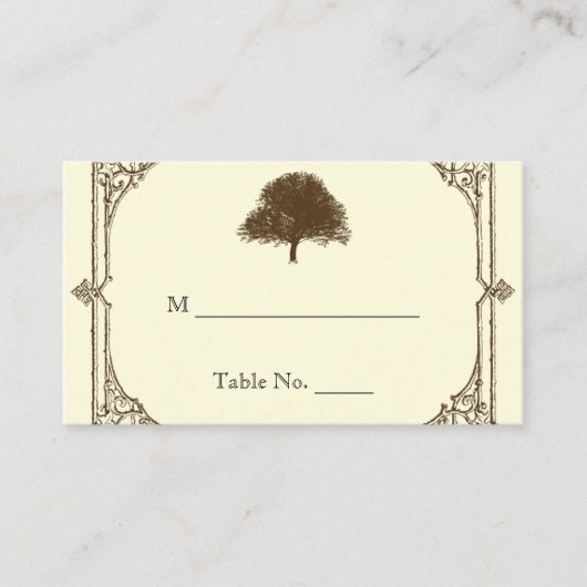 bruin eiken boom crème bruiloft plaats kaarten plaatskaartje (Voorkant)