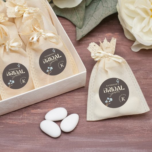 Bruin Elegant Blauw Waterverf Bloemen Vrijgezellen Ronde Sticker