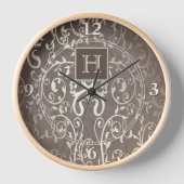 Bruin Elegant Bloei Monogram Klok (Voorkant)