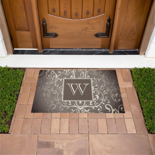 Bruin Elegant Bloeiende Monogram Deurmat (Buiten)