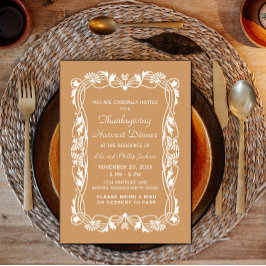 Bruin Elegant Border Thanksgiving Invite Kaart