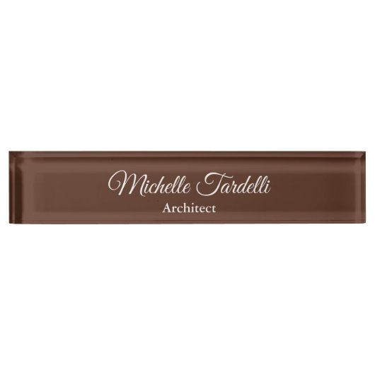 Bruin Elegant Minimalist Moderne Script Calligraph Naambordje (Voorkant)