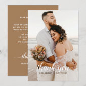 Bruin Elegant Modern Rustic Foto Wedding Bedankkaart (Voorkant / Achterkant)