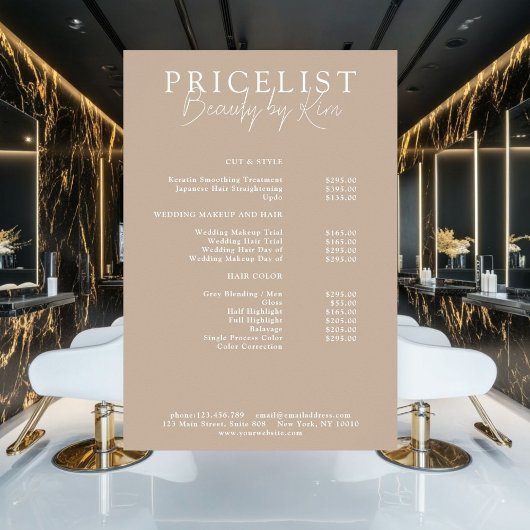 Bruin, Elegant, Salon prijslijst Poster