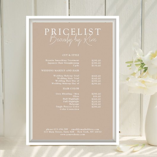 Bruin, Elegant, Salon prijslijst Poster