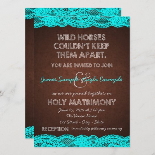 Bruin en Antiek Blauwgroen Blauwe kant bruiloft Kaart (Voorkant / Achterkant)
