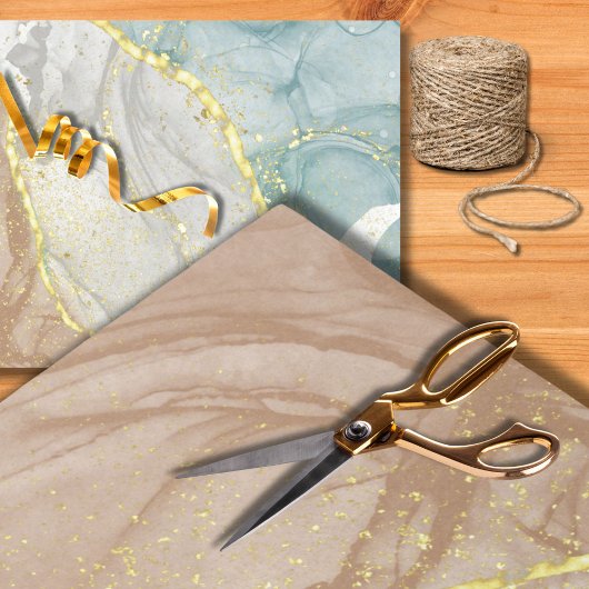 Bruin en Aqua Alcohol Ink Pattern Gold Inlay Tissuepapier